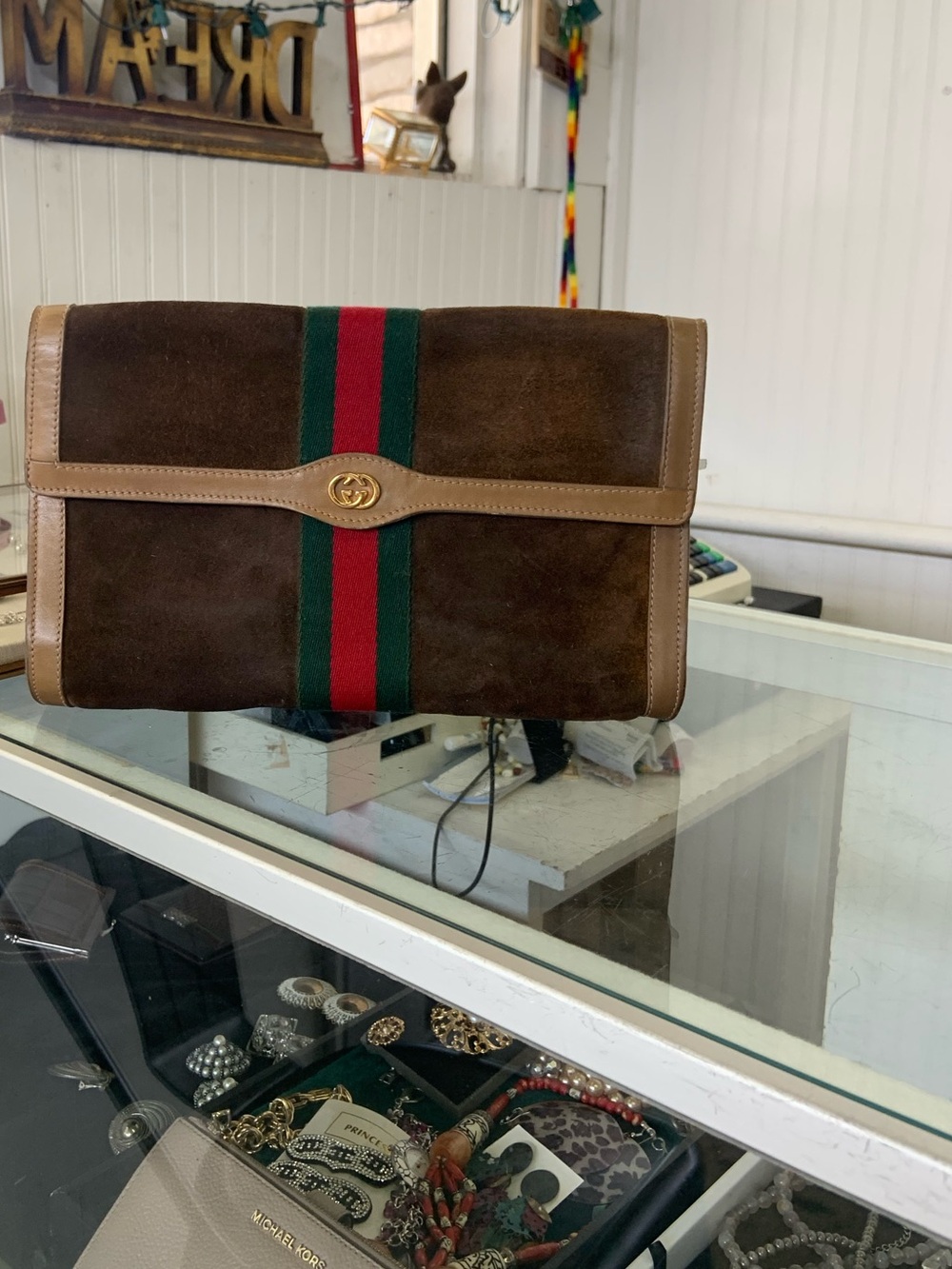 Vintage Suede Accessory Pouch/ Clutch Bag